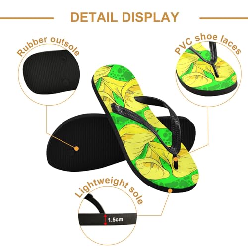Flowers Green Yellow Flip Flops for Beach Thong Sandals Anti-slip Lightweight Beach Shoes for Summer Travel Swim3