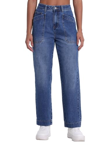 Jeans for Women Trendy Mid-Waisted Straight Leg Jeans Cropped Cargo Pocket Denim Women's Pants2