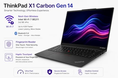 Image of 2026 NewLenovo ThinkPad X1 Carbon Gen 14 Aura Edition Laptop,14 inch 2.8K OLED Touchscreen (2880x1800), Copilot+ PC AI-driven Core Ultra 7 365 vPro, 32GB LPDDR5X RAM 1TB SSD, Haptic Touchpad Win11 Pro