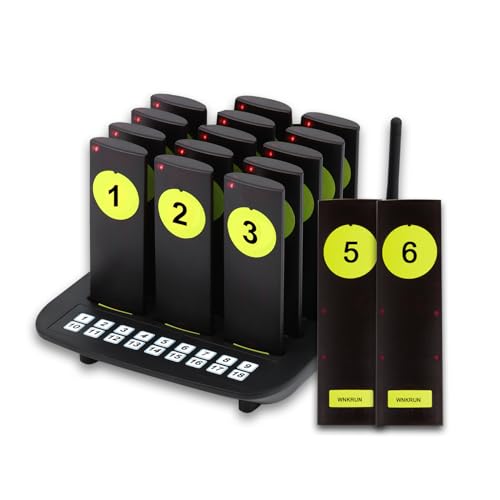 Restaurant Pager System 2000ft Long Range 16 Pagers Wireless Order Ready Buzzers with Vibration, Flash & Buzzer Alert for Food Truck, Church, Bar, Restaurant, Food Court
