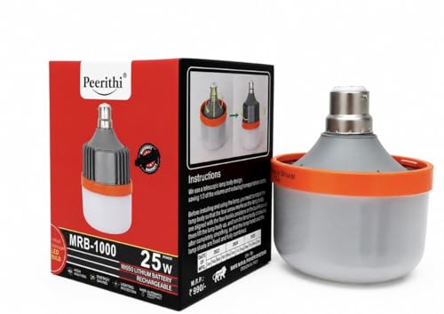 Image of 25W Rechargeable Inverter LED Bulb | Emergency Backup Light with Lithium Battery | B22 Base | Auto on during Power Cut | Energy Saving for Home & Office