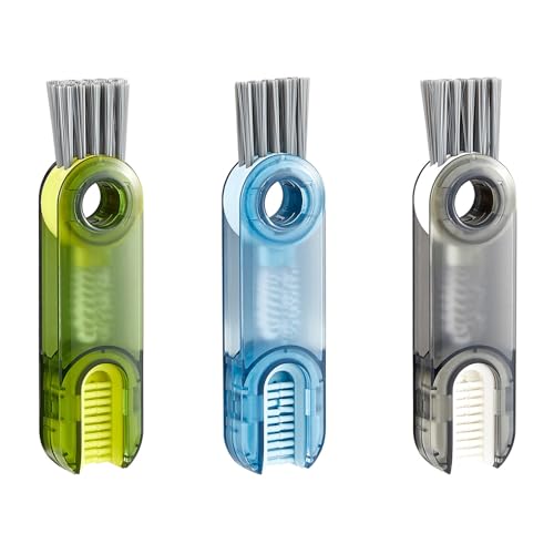 Funalix 3 Stück 3-in-1 Multifunktionale Silikon-Reinigungsbürste für Flaschen, Becherdeckel & Strohhalme | Spaltreinigungsbürste für Thermosflaschen, Trinkflaschen & Tassendeckel (Grün, Blau, Grau)