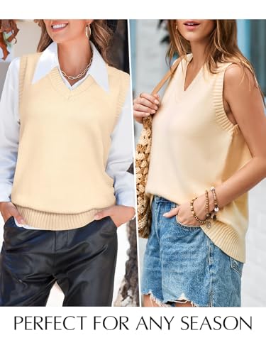 Image of EVALESS Sweater Vest Women V Neck Knit Sleeveless Tunic Tank Tops Casual Pullover Sweater Spring Trendy 2026 Outfits