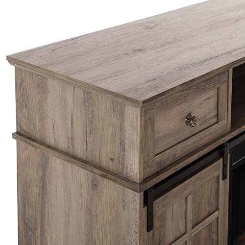 Lghm Fireplace Tv Stand For 65 Inch Tv, Entertainment Center With 23" Electric Fireplace, 58" Farmhouse Tv Stand With Sliding Barn Door, Tall Tv Console With Flip Drawers, Wash Gray #TOP3