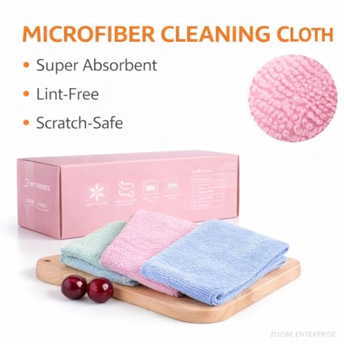 Image of Kitchen & Bathroom Cleaning Combo | Drain Cleaner Spring Tool + 2-in-1 Scrub Brushes + Microfiber Cleaning Cloth Box | Sink, Tiles, Glass & Floor Cleaner