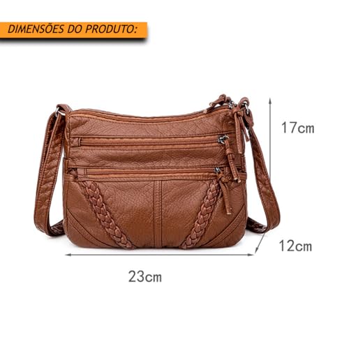 TOKSHOP Bolsa Feminina Transversal em Couro PU Premium com Várias Divisórias (Marrom)