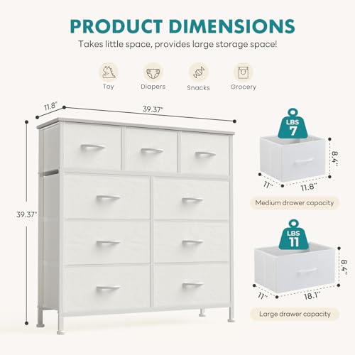 image for OLIXIS 9 Drawer Storage Dresser with Wood Top - Wide Fabric Chest Orga