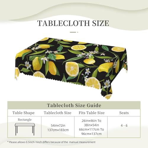ZYPHORIEL Lemon Fruits Floral Rectangle Tablecloths Black Lemon Table Cloths Decorative Kitchen Dining Tablecloth for Rectangular Tables,Washable Table Cover for Party 54 x 72 Inch by ZYPHORIEL - Used condition - Image 3