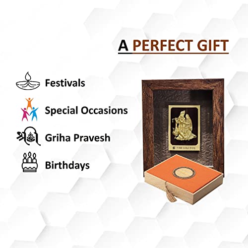 Image of Pk & Pk Jewellers Lord Radha Krishna with Peacock Oblong Photo Frame Tabletop | 24KT Pure Gold | Elegant Collection | Extra Mini Small Size (For Premium Gift, Temple, Table Decor, Home Decoration)