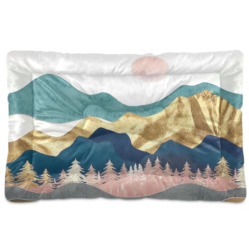 Haskirky Watercolour Mountains Dog Bed Mat Soft Machine Washable Non-Slip Comfy Fluffy Kennel Pad for Medium Small Dogs 18x24 Inches