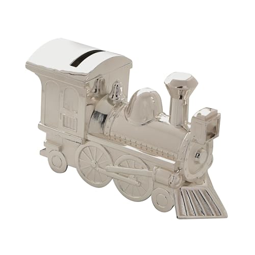 Silver Plated Train Money Box Locomotive - Christening Gift Steam Train Piggy Bank - Bambino Baby Shower Keepsake Gift - Newborn 1st Birthday Present Boys Girls