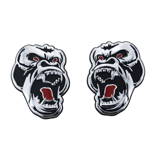 Image of 2 Pcs Metal ngry Gorilla Ape Angry Side Rear Emblems 3D Badge Car Truck Motorcycles Decal Sticker (Silver Black)
