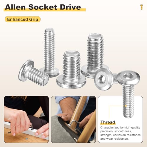 Image of METALLIXITY Flat Head Hex Socket Cap Screws Bolts(M3-0.5x4) 100Pcs, 304 Stainless Steel Hex Socket Furniture Bolts Screws - for Furniture Woodworking Project, Silver Tone