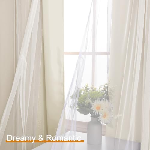 Image of DWCN Blackout Curtains with Sheer Overlay 63 Inch Long, Light Beige, 2PCS | Mix & Match Double Layer Window Panels for Bedroom Living Room Drape, Grommet Top, 52 inch Wx63 inch L