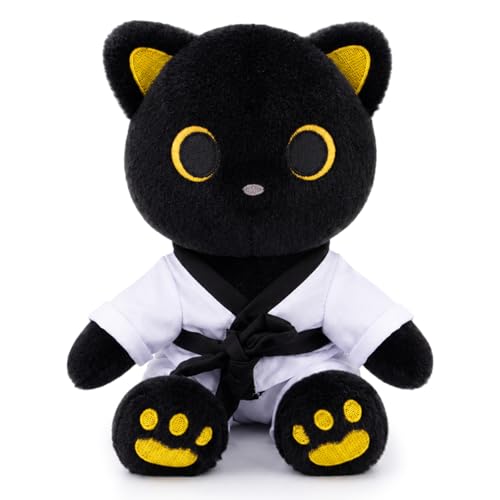 MUFEIRUO Taekwondo Black Cat Plush Toy | Cat Stuffed Animal with Taekwondo Clothes,Soft Plush Doll for Kids and Adults,Martial Arts Gifts for Taekwondo Lovers