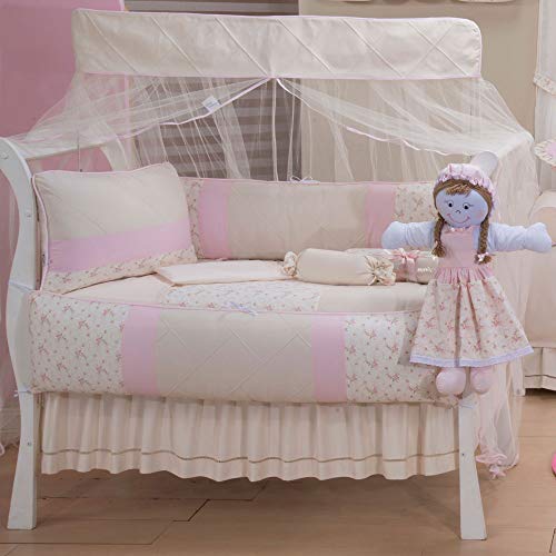 Kit Berço Nervura Padrão Americano, 10 Peças, Laura Baby, Rosa