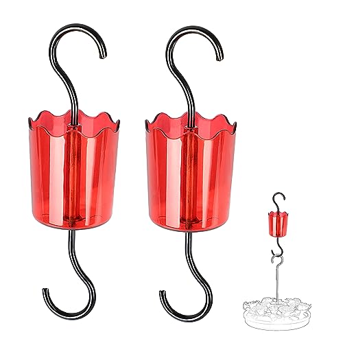 ORIENTOOLS Ant Moat for Hummingbird Feeders, Made of Durable Plastic, Suitable for All Hummingbird Feeders Hummingbird and Oriole Feeder Hanging Ant Guard Red Color, S Hooks with Brushes, Set of 2
