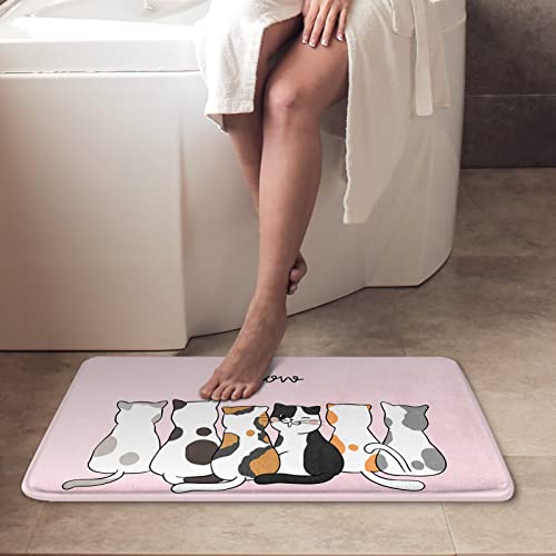Cute Pink Bath Mat,Funny Cartoon Cat With Spots Bathroom Rugs No Silp,Cartoon Washable Cover Floor Rug Carpets Floor Mat 16X24 Inches For Kitchen Bedroom #TOP1