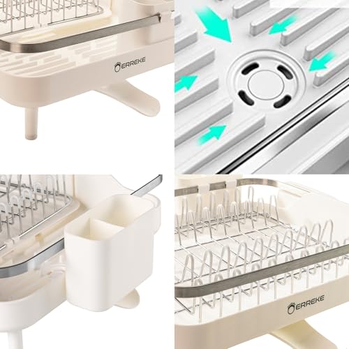 Erreke Foldable Dish Rack, Dish Drainer, Sink Drainage Rack, Stainless Steel Grid, Extendable Dish Rack for Kitchen Countertop, for Glasses and Cutlery, 29 × 35 cm (White 1) - Image 6