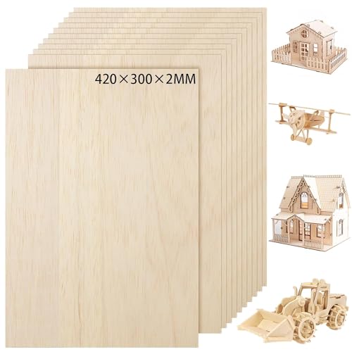 FWEEK 10 Stück A3 Sperrholzplatte 2mm, 420x300mm A3 Sperrholz-Platten, Bastelholz Platten Lindenholz Unfertige Sperrholzplatte für DIY Holzarbeiten, Laserbearbeitung, Modellbau, Gemälde