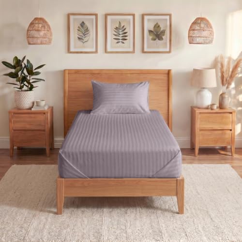 Image of Blue Dahlia 100% Cotton, Single Bedsheet (60 inch x 90 inch) +1 Pillow Cover, Silky Smooth Feel, 300TC Self Striped Premium Bedsheet, Colour: Lilac