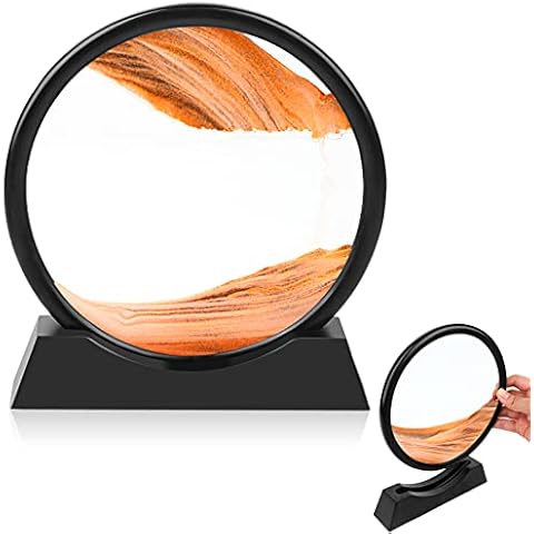 Moving Sand Art Flowing Sand Painting 3D Natural Landscape Dynamic Sand Painting,Round Glass Sea Sand Painting Artistic Sandscape for Home Ornament Desktop Art Bookshelves Decoration(Yellow,7 Inches) Cover