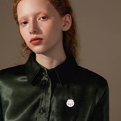 Image of Women Camellia Flower Pearl Enamel Brooch Pins for Ladies Jewelry Fashion