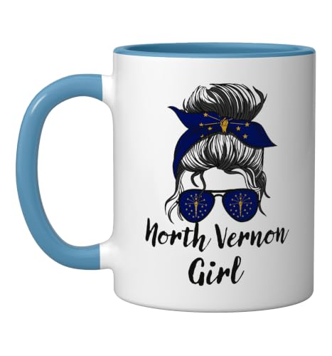 North Vernon Indiana Women Girl Ceramic Mug, Blue/White, 11oz