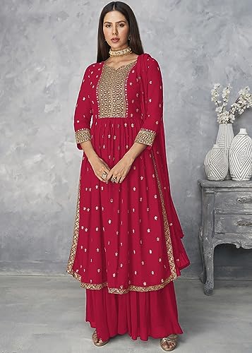 Image of Xomantic Fashion Women's Ethnic Wear Nyra Cut Embroidery Kurti plazzo and Dupatta set