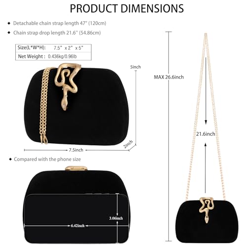 Image of Velvet Evening Clutch Purse for Women-Snake Clasp Formal Handbag,Hard Shell Design Bag for Weddings, Parties, Prom&Special Occasions(Black)