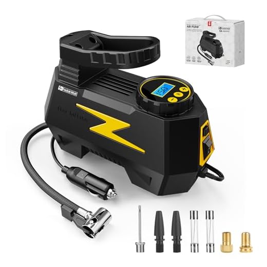 FADAKWALT Tire Inflator Portable Air Compressor, DC 12V Tire Air Pump with LED and 150PSI Digital Pressure Gauge, Portable Tire Inflator for Car Tires, Motorcycles, Bike, Ball (Yellow)