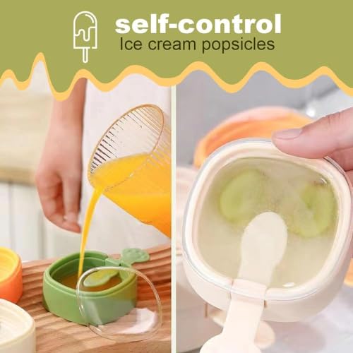 2025 New Creative Multi Layer Ice Cream Molds - Stackable 3 Pieces Popsicle Mould with Sticks Silicon (YELLOW)