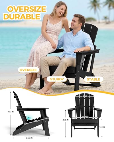 Image of Folding Adirondack Chair Set of 2, Lightweight-Portable HDPE Patio Chair, All-Weather Space-Saving Foldable Fire Pit Seating for Camping, Backyard, Deck-Black