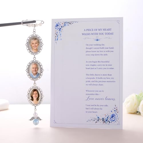 Image of MIXJOY Something Blue Gift for Bride, Wedding Day Bridal Blue Pearl Angel Wings Bouquet Garter Charm for Bride to Be