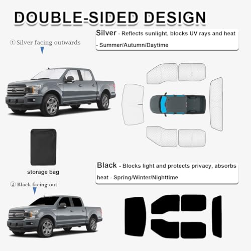 Image of KMF 6pcs Thicken Full Window Sun Shades for Ford F-150 2015-2020 Accessories, F150 4Door Privacy Car Window Covers for Windshield Side Rear, UV Block and Blackout for Camping Outdoor