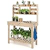 Giantex Garden Potting Bench Table, Large Workbench Table with Shelves, Openable Tabletop Hidden Storage Cabinet, 3 Hooks, Outdoor Wooden Workstation for Patio Garden Garage, 43.5"x19.5"x 60.5"