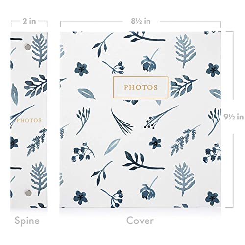 Jot & Mark Photo Album Set - 200 4X6 Photos, Clear Pocket Sleeves, 6 Tab Dividers, 3-Ring Binder 8.5X9.5 (Indigo Floral) #TOP3