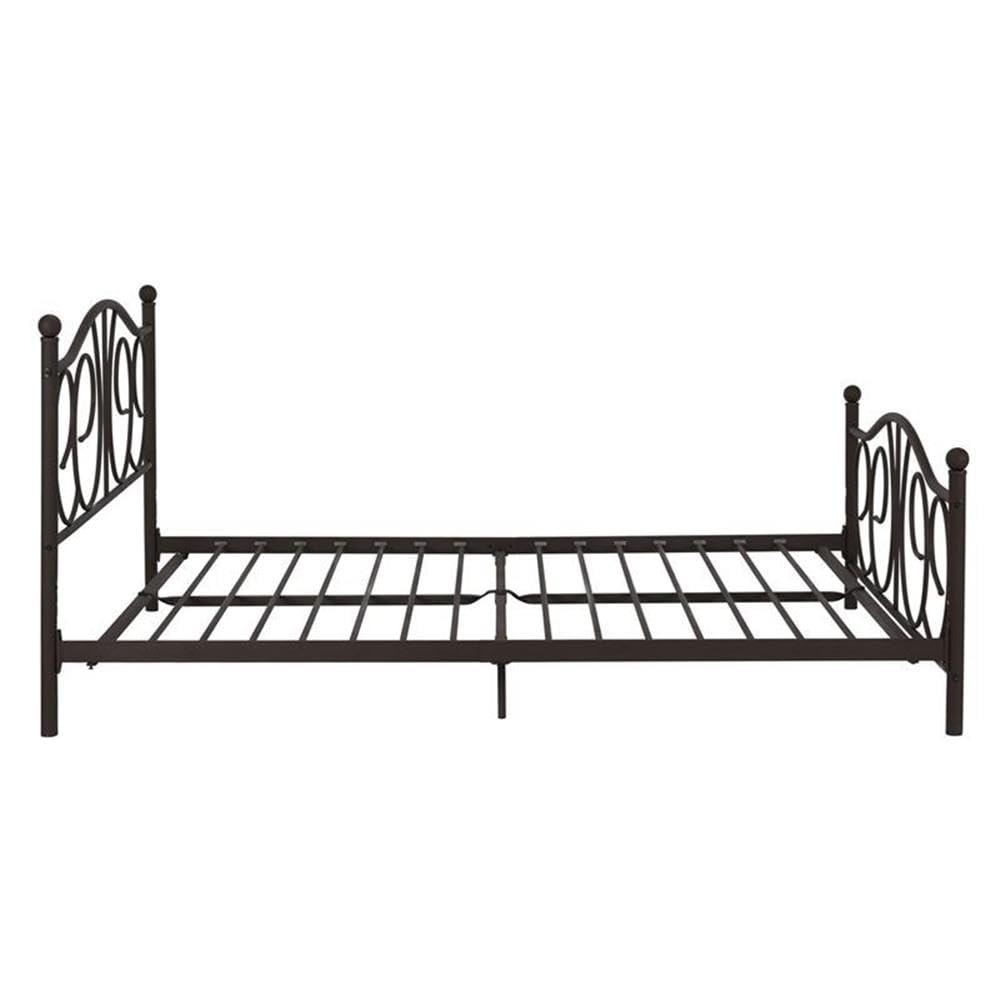 DHP Victoria Metal Platform Bed with Decorative Accent Headboard and Footboard, Adjustable Base Height for Underbed Storage, No Box Spring Needed, Queen, Bronze