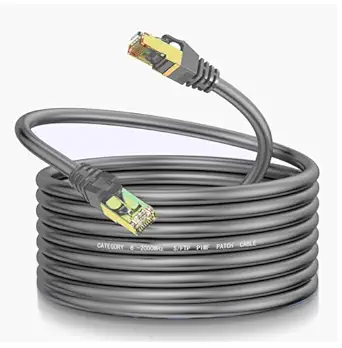 LEKVKM Cat8 Ethernet Cable 300Ft Round S/FTP Outdoor&Indoor Heavy Duty High Speed Cat8 LAN Network Cable 40Gbps 2000Mhz Gray