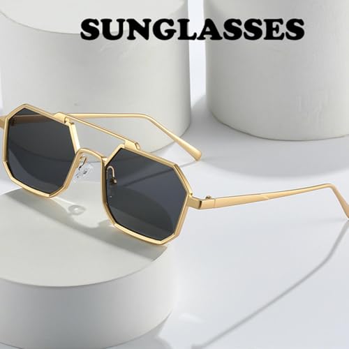 Lunettes de soleil polygonales en métal de style steampunk rétro chic - 2