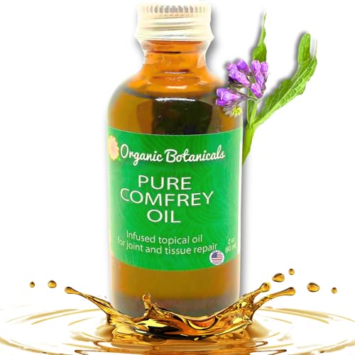 Organic Botanicals Pure Organic Comfrey Leaf Infused Oil - Skin Care for Joints Back Muscles Fractures Bruises and Minor Wounds Natural Herbal Body Massage Oil Certified Organic (2 oz)