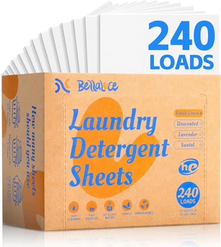 BellaLuce Detergente en Tiras para Lavadora – 240 Lavados, Detergente en Tiras de Eliminación Profunda de Manchas, Aroma a Lino Fresco, Ecológico sin Plástico para Uso Doméstico
