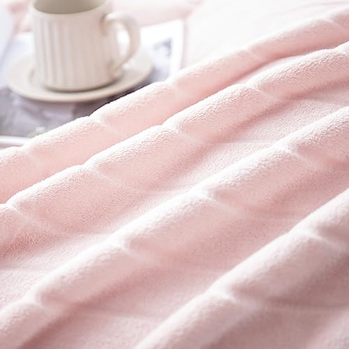 Bertte Throw Blanket 330 Gsm Soft Plush Fuzzy Warm Fluffy Blanket – Lightweight Decorative Stripe Fleece All Seasons Cozy Sofa Bed Blanket - 50"X60", Pink #TOP3