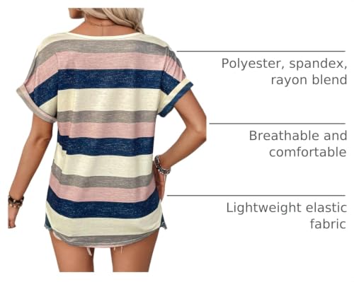 Image of T Shirts Short Sleeve V Neck Tees Womens Tops Beach Vacation Fashion Clothes 2026 Casual Summer Spring Fall Outfits