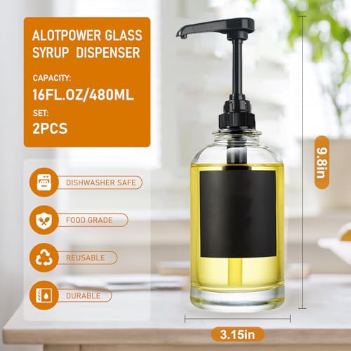 AXIM Lot de 2 distributeurs de sirop de café en verre de 500 ml avec étiquettes et entonnoir, organiseur de bar à café, accessoires modernes pour cuisine – Image 3