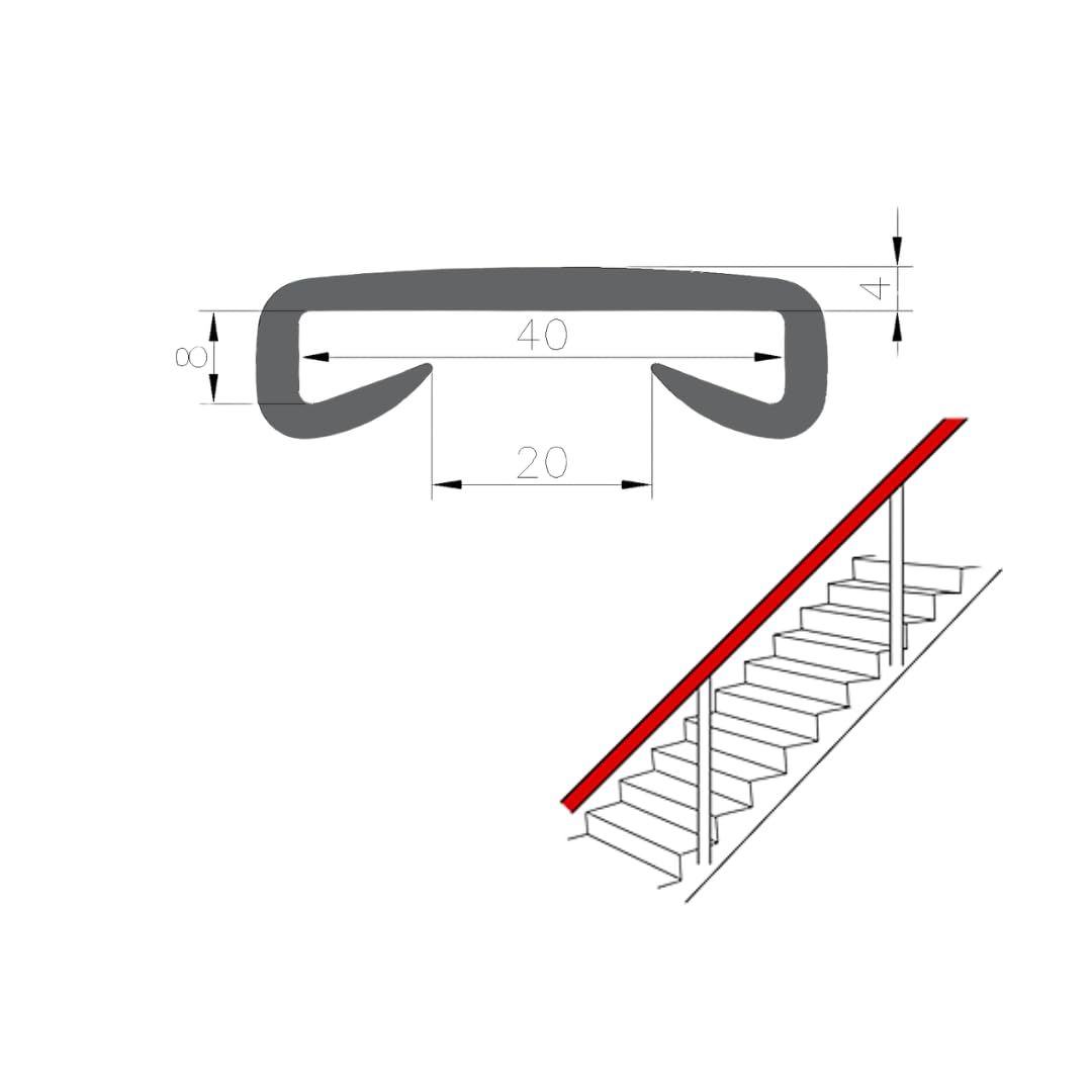 ProfiPVC Handlauf aus PVC 40x8mm 5 Meter Treppengeländer aus Gummi Schutz für Treppenhandlauf für innen und außen Geländer Kunststoffhandlauf, Anthrazit