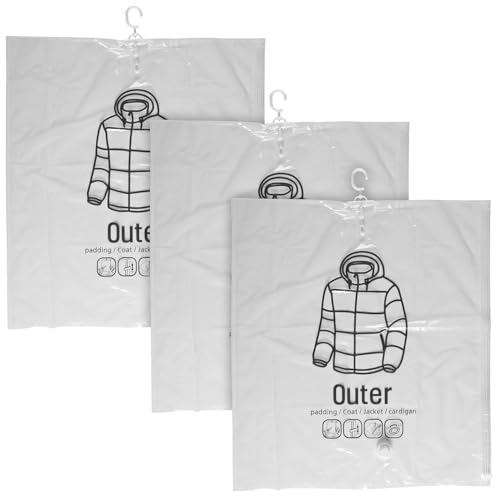 infactory Kleidersack: 3er-Set Vakuum-Kleiderbeutel zur Saug-Kompression, mit Bügelhaken (Vakuumbeutel mit Haken, Vakuumbeutel mit Kleiderhaken, Jacke)