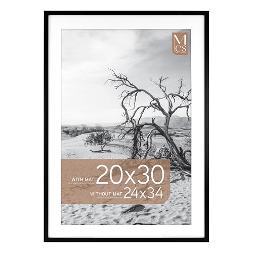Image of MCS Everline Collection 24x34 Matted Poster Frame with 20x30 Picture Display, Black Vertical & Horizontal Wall Hanging Large Frame for Photos, Posters & Art Prints (1-Pack)