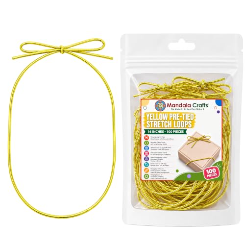 Mandala Crafts 16 Inch Yellow Pre-Tied Stretch Loops for Gift Wrapping