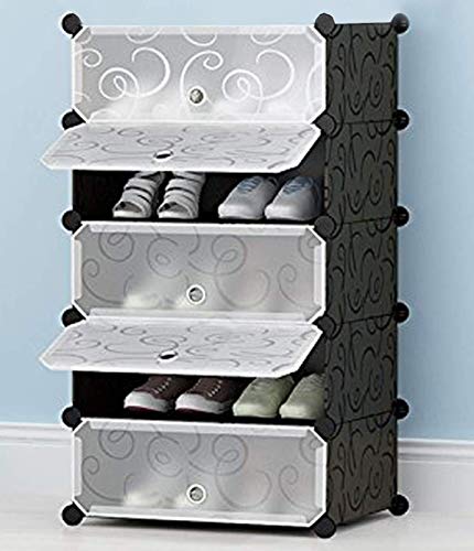 Zemic International Quality Multipurpose DIY Plastic 5 Cube Shoe Rack Organizer, Shoes Cabinet Black with White Door | 5-Cube (Shoes Rack for Home) (Black) (B08WLXWD8C) Amazon Price History, Amazon Price Tracker